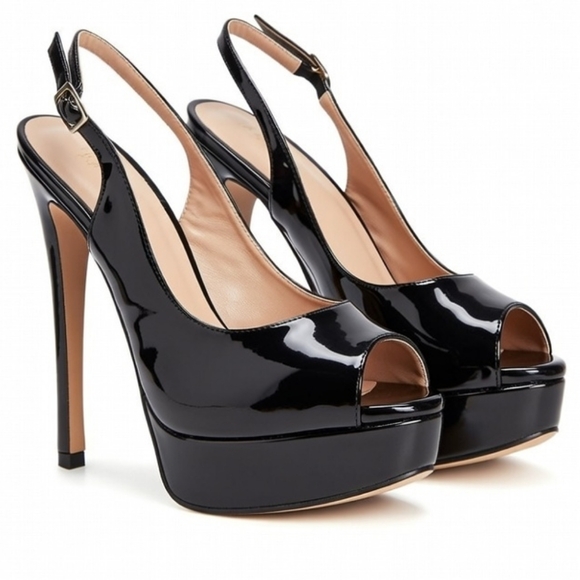 unbranded Shoes - Black Patent Slingback Peep Toe Heels 6.5